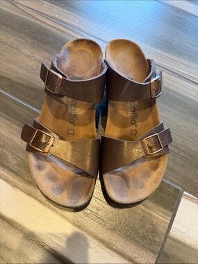 Papillio Brown Leather Double-Strap Sandals